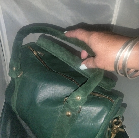 JJ Winters green leather satchel tote purse - Picture 3 of 8